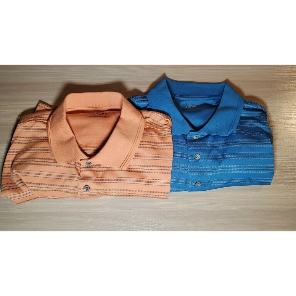 PGA Tour Men's Golf Polo Shirt - Men's‎ XXL 2XL Orange and Blue - Lot of 2